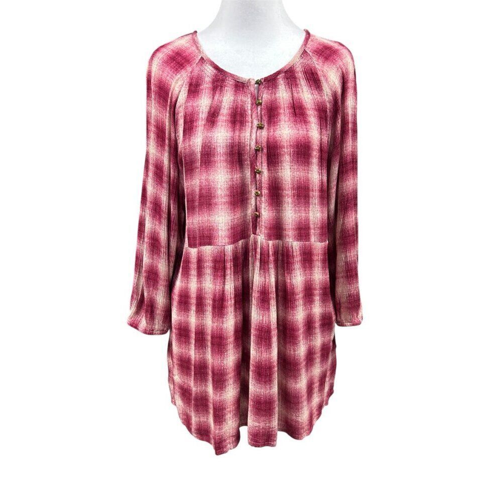 Anthropologie Maeve Cavalon Popover Tunic Top Size L Printed Pink
